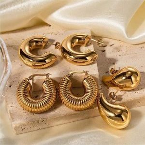 6 Piece Gold Stainless Steel Earrings